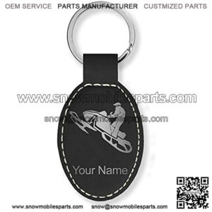 Oval Keychain, Snowmobile, Personalized Engraving Included (Black with Silver)