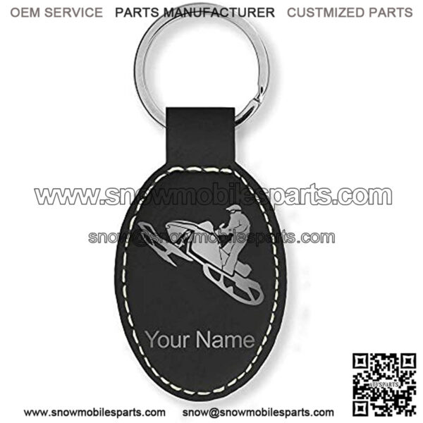 Oval Keychain, Snowmobile, Personalized Engraving Included (Black with Silver)
