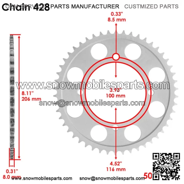 Drive Chain & Sprockets For Kawasaki KLX140 2008-2024 428 Pitch 122 Link - Image 3